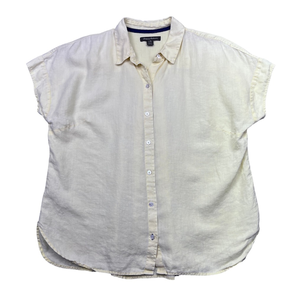 Tommy Bahama Coastalina Linen Top Women's‎ Shirt Yellow Sz L Boho Beach Summer